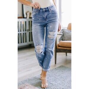 Judy Blue Women 30 Jeans Star Crossed Boyfriend Fit JB88553 Distressed Stretch